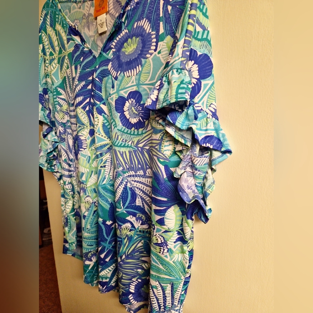 Ruby Rd. Blue and Green Patterned Top - Picture 4 of 6